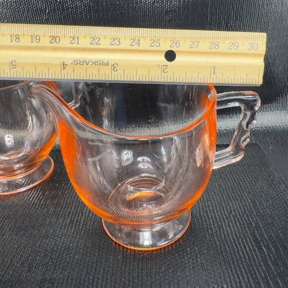 Vintage Pink Depression Glass Sugar And Creamer Set 2 Glassware Bright Orange - Picture 7 of 12
